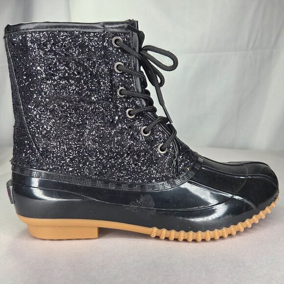 Sugar Shoes - Sugar Women's Skylar Glitter Duck Boots - Black Glitter
